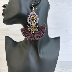 Handmade NEW Elegant Purple and gold Tassel Earrings 14k gold platted
